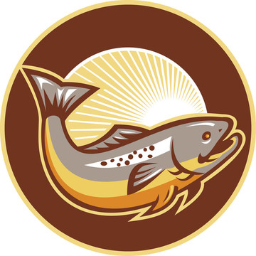 鱒魚跳躍旭日圈