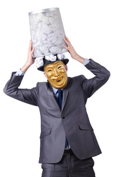 間諜概念與蒙面男子在白色