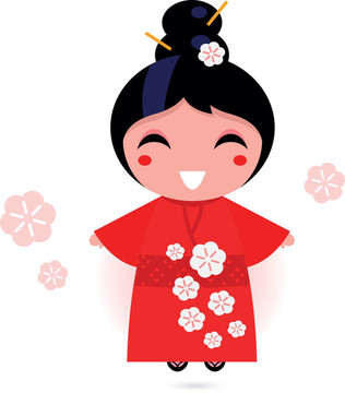 紅色和服的日本藝妓白色隔離