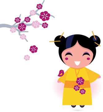 亞洲女孩在黃色和白色隔離