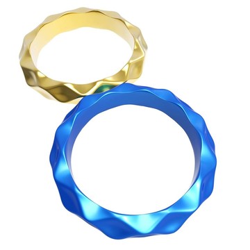 3D黃金戒指和藍色戒指形成八