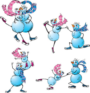 一套溜冰快樂的情侶雪人