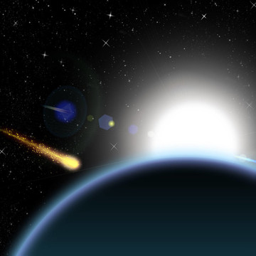 小行星和行星上的sunise地球背景