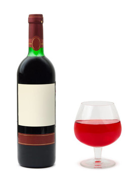 帶空標(biāo)簽的酒杯和酒瓶