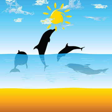海豚在海上玩耍