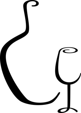 書法的酒瓶和玻璃