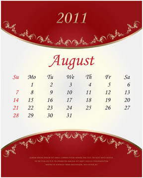 2011日歷- 8月