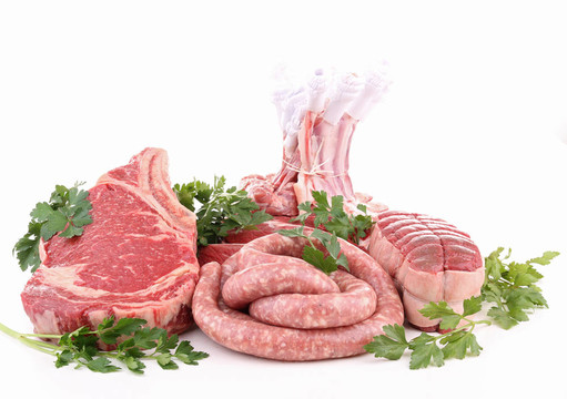 隔離的生肉和香菜
