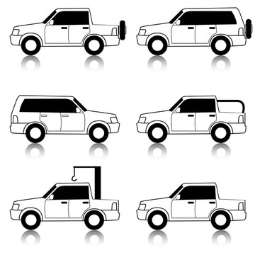 圖標(biāo)集-運(yùn)輸符號(hào)。黑色白色。車輛；車輛。汽車車身。
