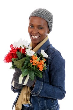 美麗的非洲夫人與Flowers