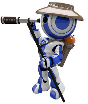 可愛的藍(lán)色機器人登山探險家