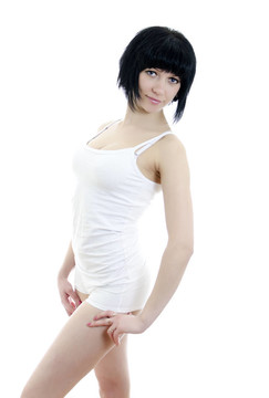 健身女人畫像。白色背景中分離。