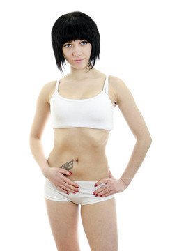 健身女人畫像。白色背景中分離。