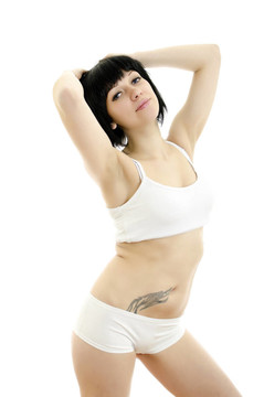 健身女人畫像。白色背景中分離。