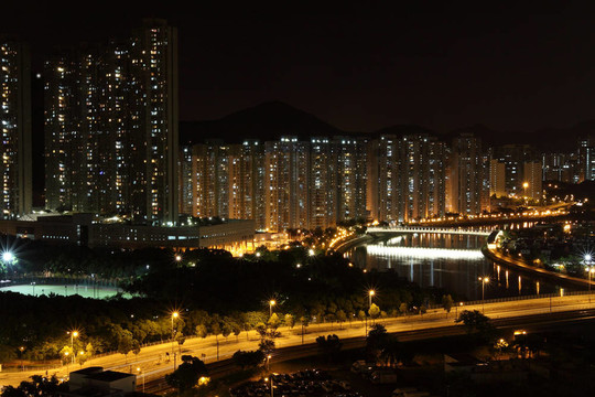 屯門市中心香港的夜晚