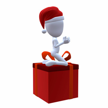 3D圣誕老人坐在圣誕禮物上