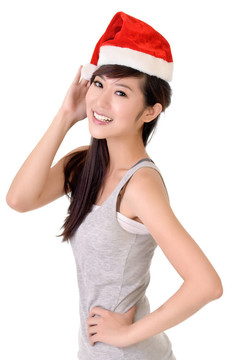 亞洲美女與圣誕老人帽