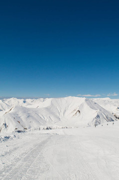 在冬天的雪下的高山
