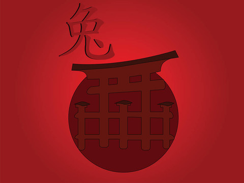 日本傳統(tǒng)的門與象形文字意義的兔子