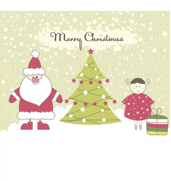 卡片與Santa和女孩。插畫