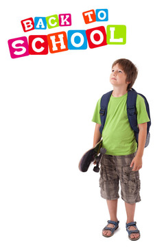 孩子回到學校的主題孤立在白色