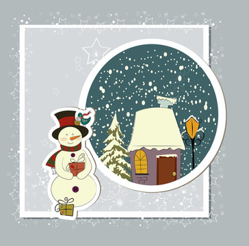 一個可愛的圣誕卡和一個雪人