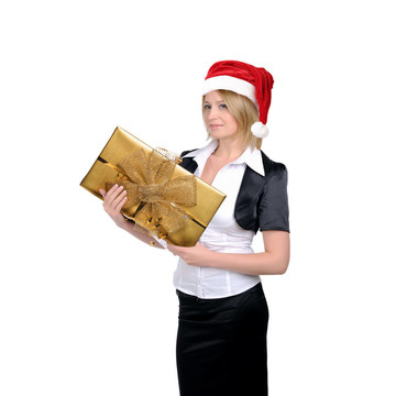 在Santa的帽子的年輕女孩