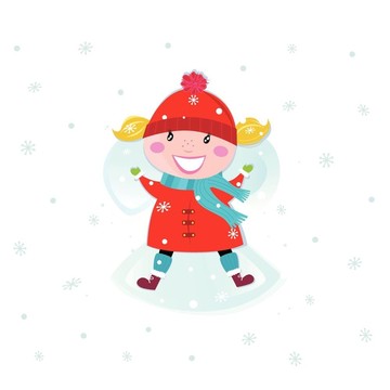 在雪中制作天使的圣誕女孩