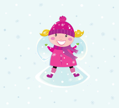 在雪中制作天使的圣誕女孩