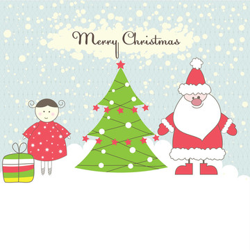 Santa和女孩。插畫