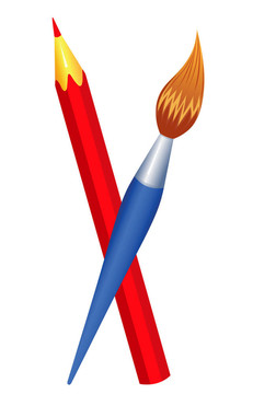 紅色鉛筆和刷子。