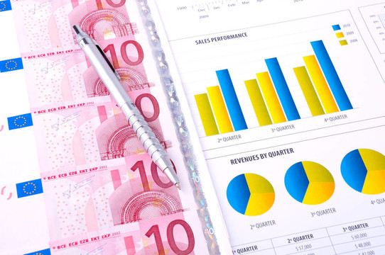 圖表和歐洲貨幣的財務分析