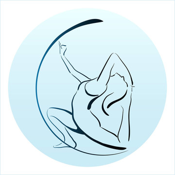 女孩做瑜伽運動的輪廓說明