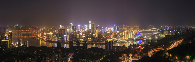俯瞰重慶夜景渝中半島全景接片