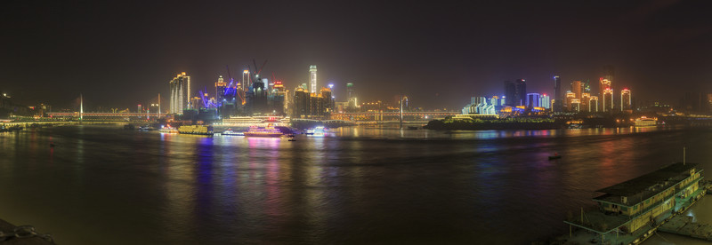 重慶朝天門兩江交匯夜景全景接片