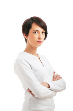 穿白色運(yùn)動服的年輕女性