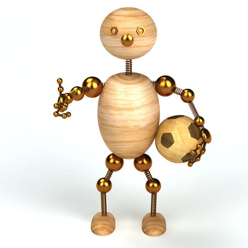 有足球3D渲染的木頭人