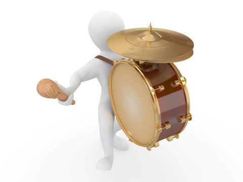 人與鼓和鼓槌。3d