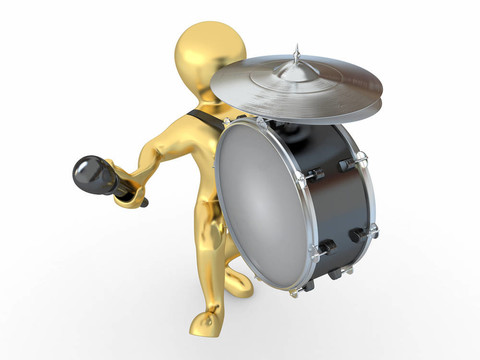 人與鼓和鼓槌。3d