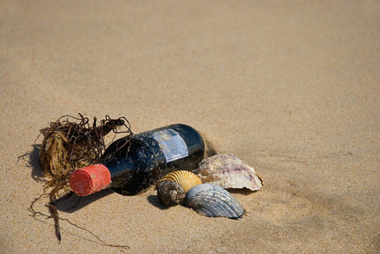 海灘上的酒瓶
