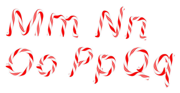 糖果甘蔗字體M - Q字母孤立