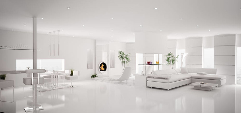 室內現代白色公寓全景3D渲染