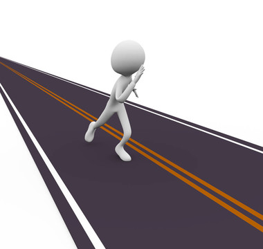 3D男子在馬路上跑步