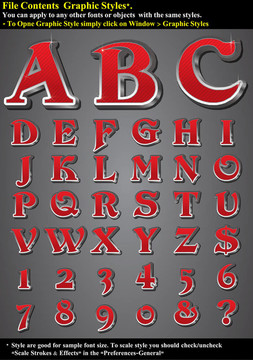 字符集；紅色的浮雕