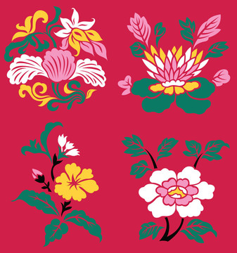 東方花卉植物插畫