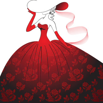 穿著紅色晚禮服的女士