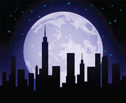 夜晚的城市天際線
