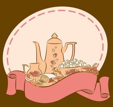 老式茶具和甜蛋糕