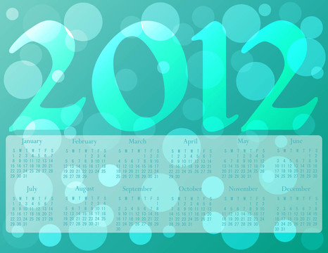 2012日歷在Ocean的顏色
