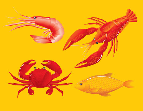 海鮮：蝦；蝦；蟹和魚(yú)